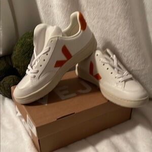 Veja White and Orange Sneakers